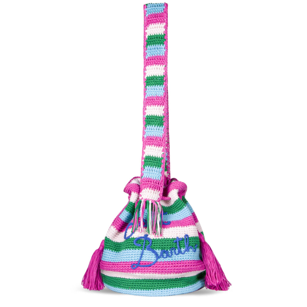 Borsa secchiello Crochet Bucket crochet a righe multicolore