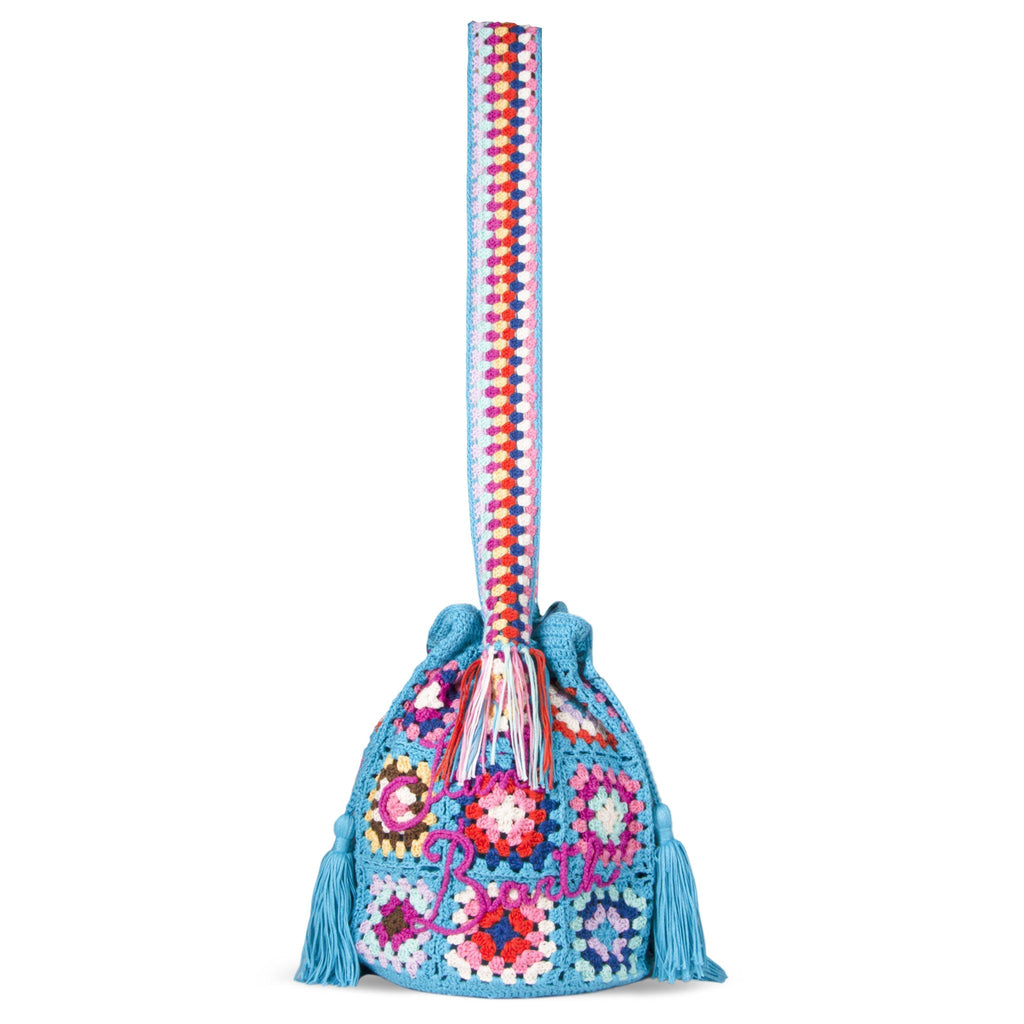 Borsa secchiello Crochet Bucket crochet con ricamo multicolore