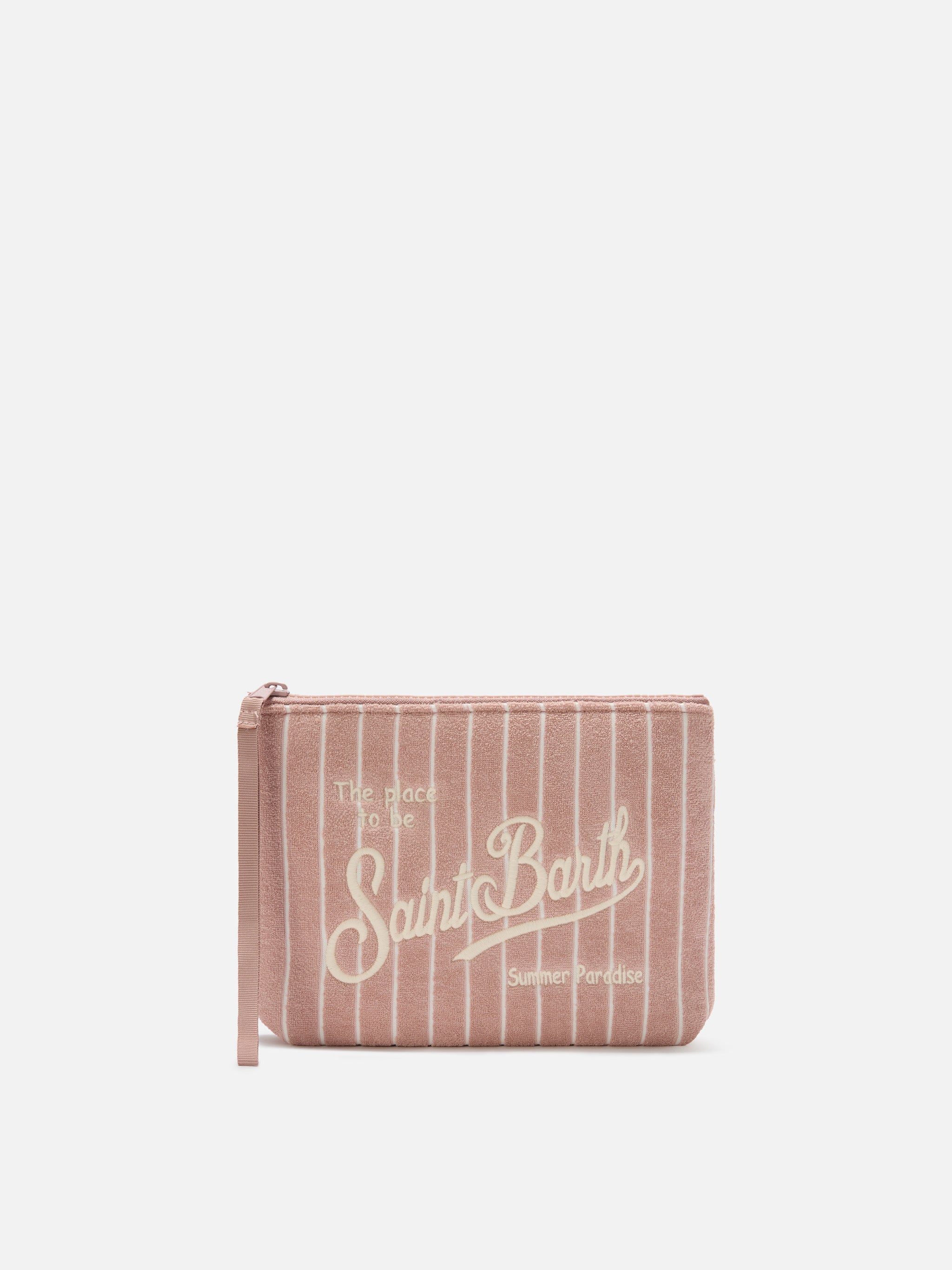 Pochette Aline rosa chiara effetto spugna con fantasia a righe in rilievo