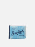 Pochette Aline in lino con fantasia a righe azzurre
