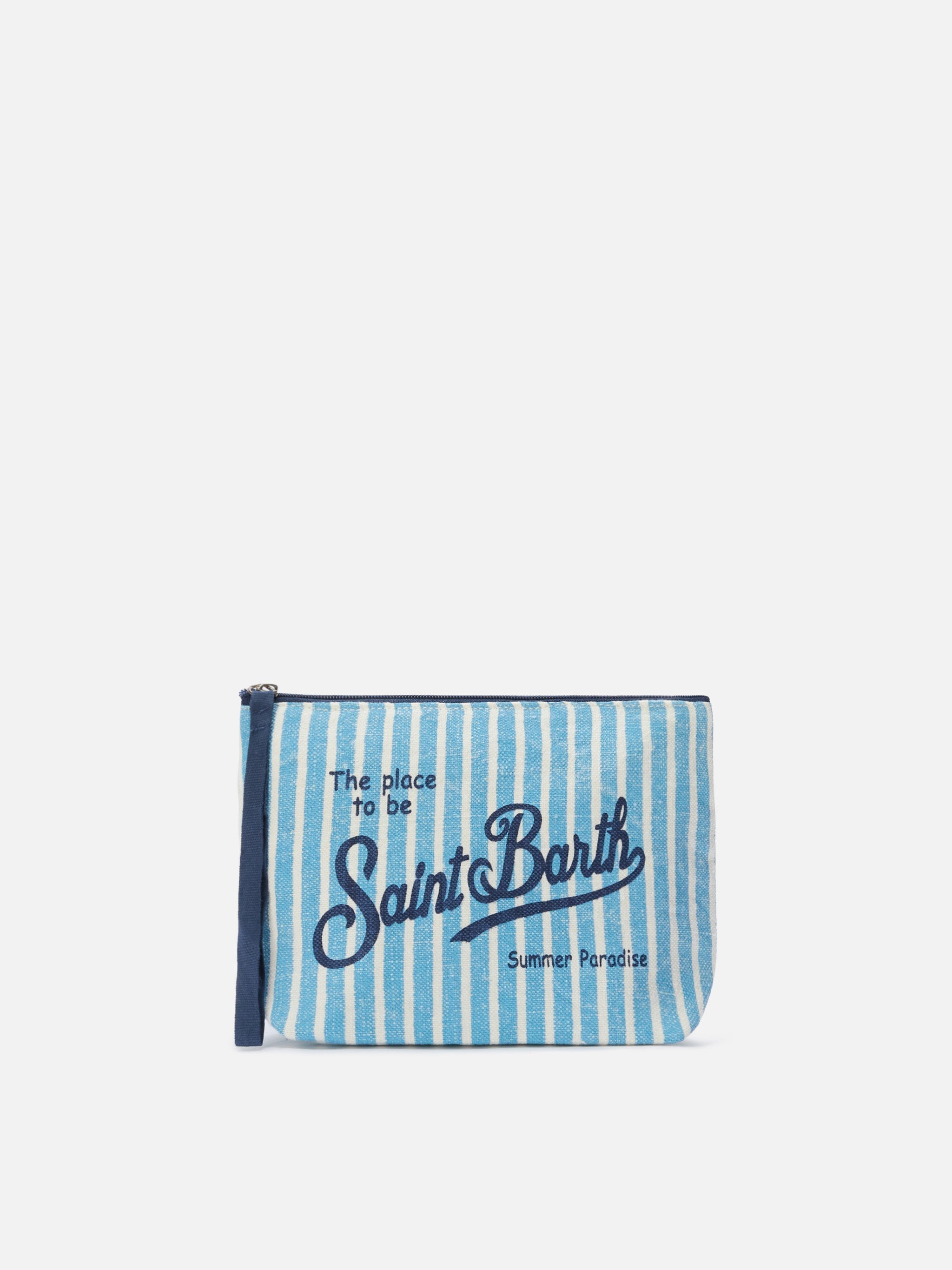 Pochette Aline in lino con fantasia a righe azzurre
