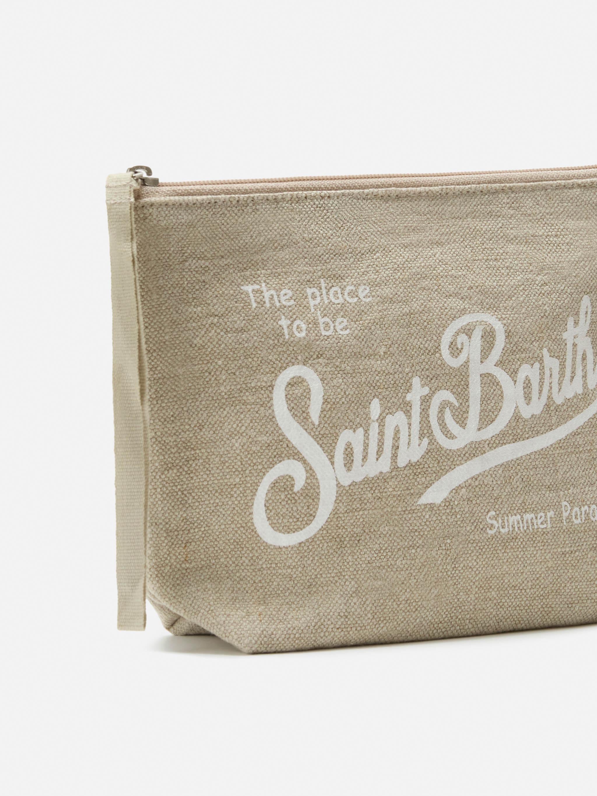 Pochette Aline in lino beige tinta unita