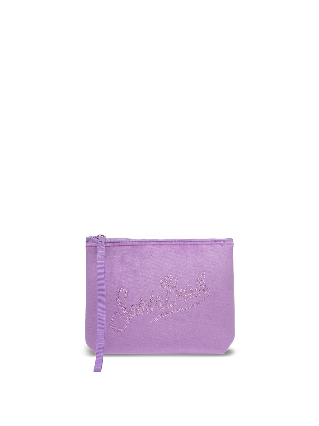 Pochette Aline in velluto lilla con logo Saint Barth in strass
