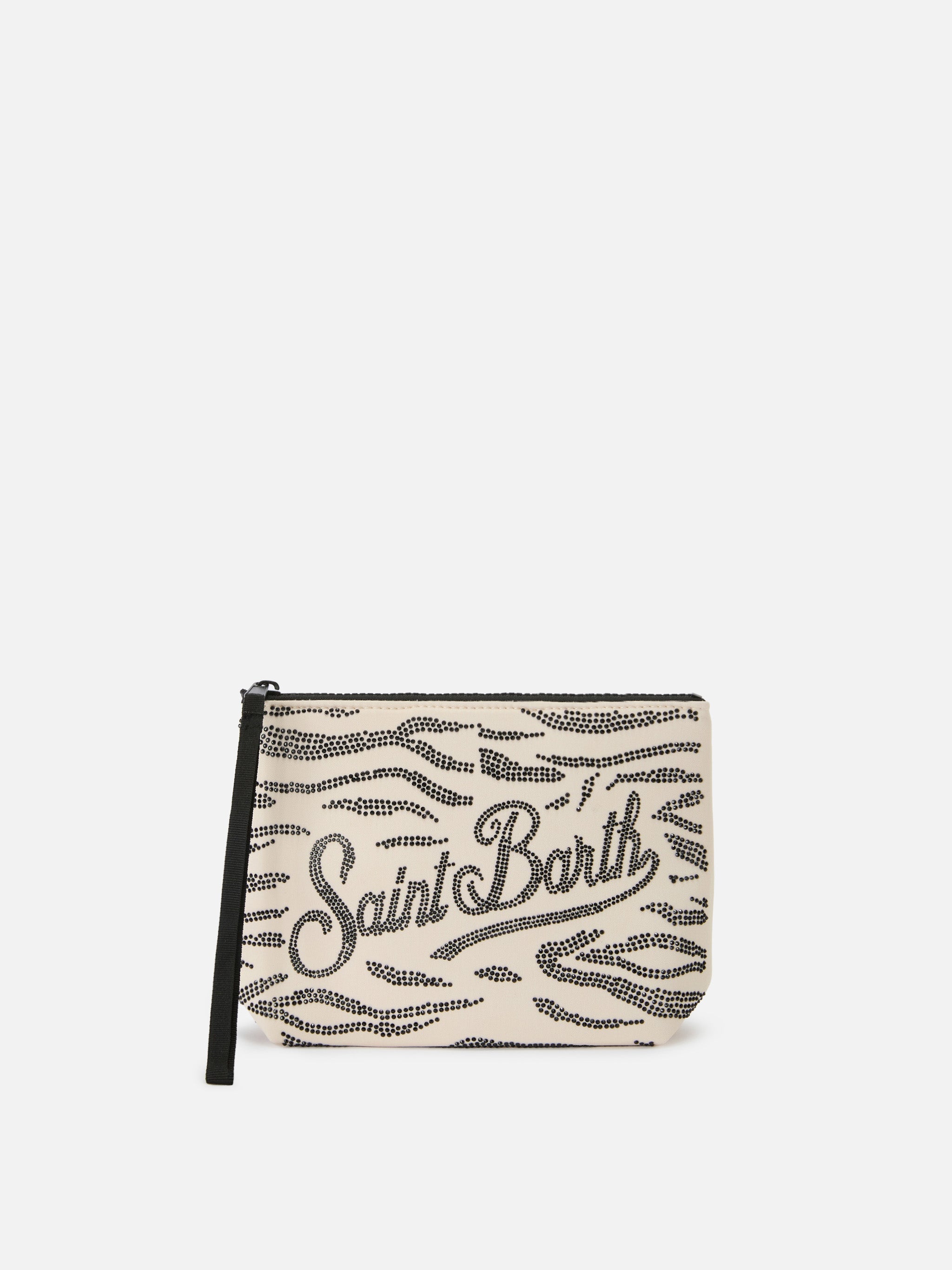 Pochette Aline in scuba con stampa zebrata e strass applicati