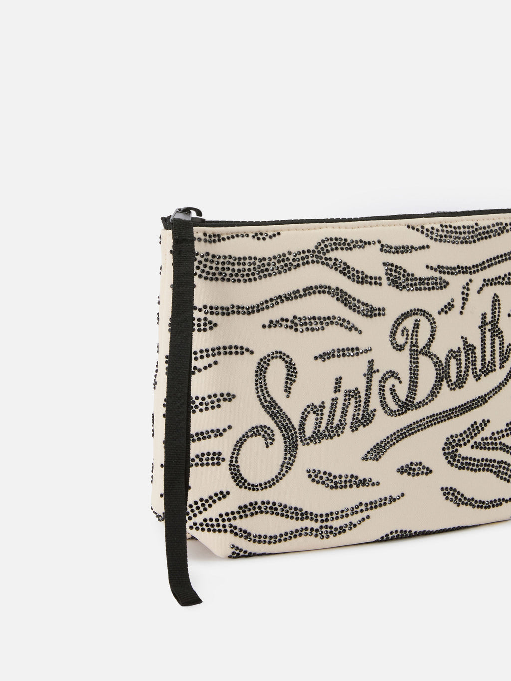 Pochette Aline in scuba con stampa zebrata e strass applicati