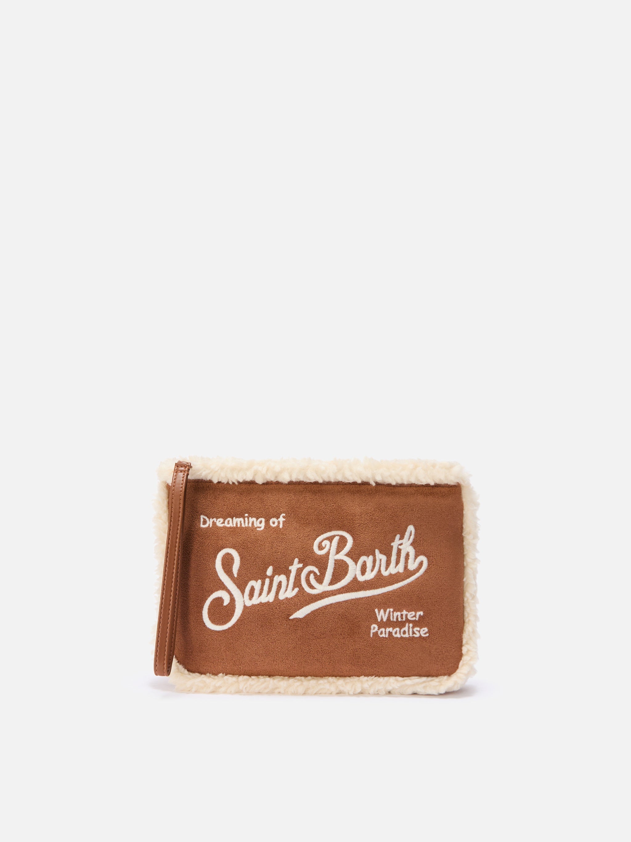 Pochette Aline Shearling in sherpa e faux suede cammello