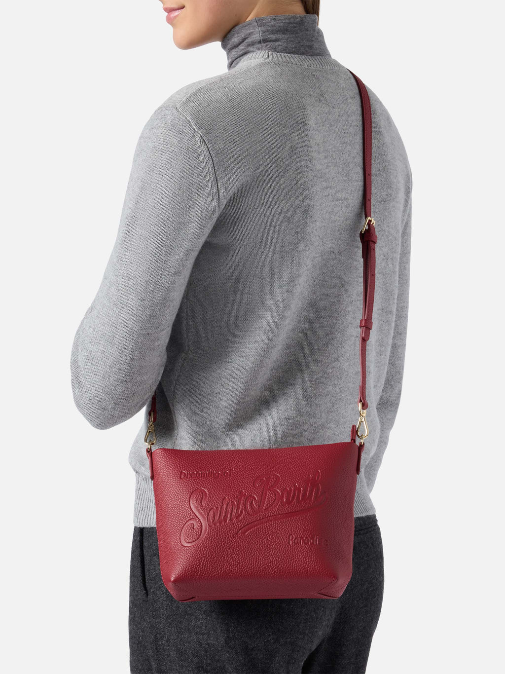 Borsa a spalla Aline Bag in pelle martellata bordeaux