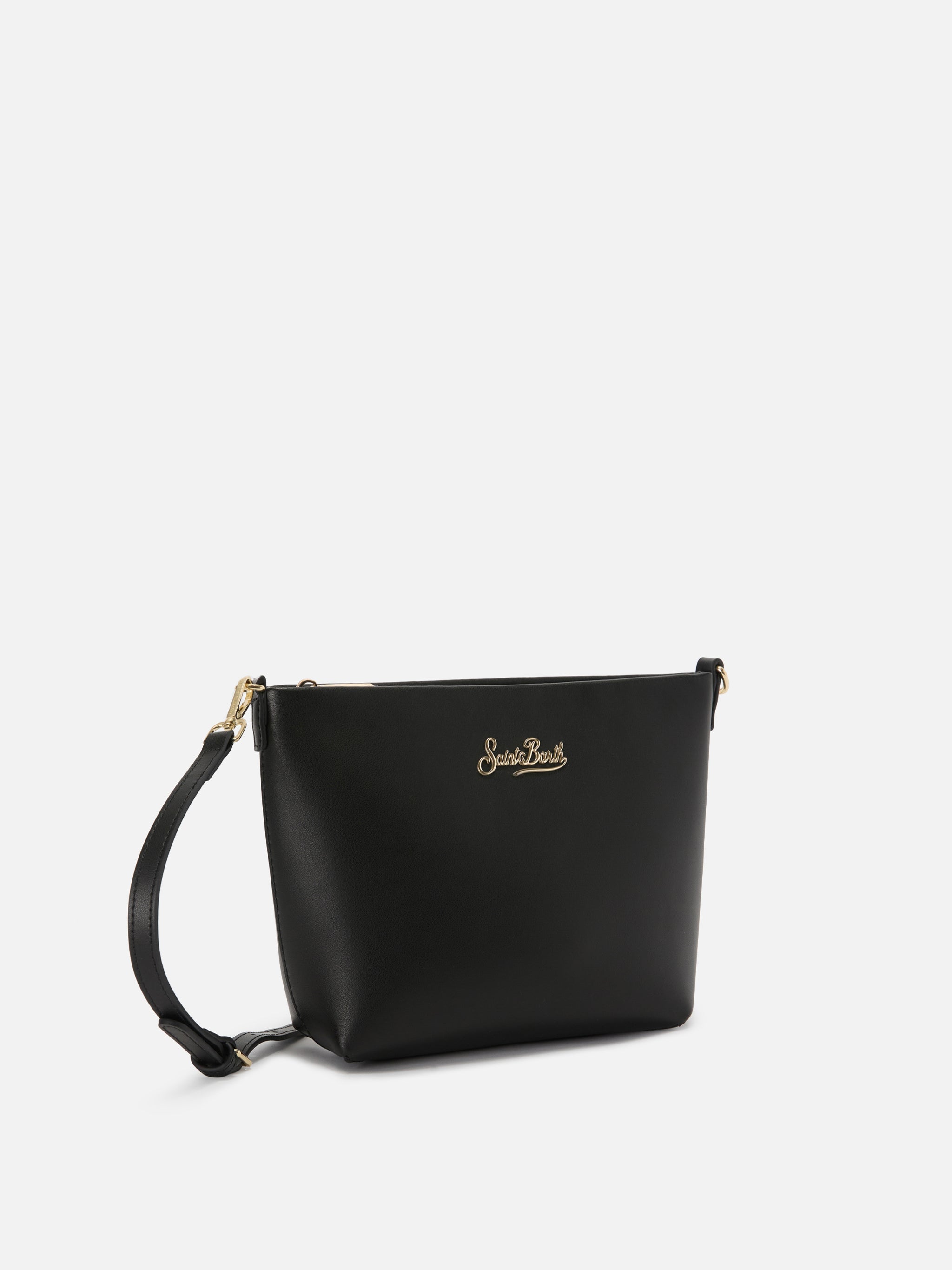 Borsa Aline in pelle liscia nera con placchetta logo