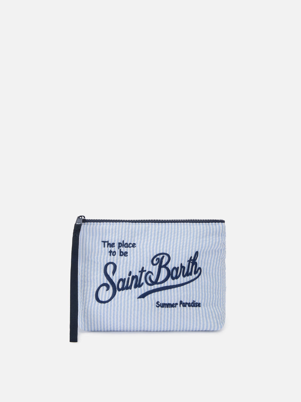 Pochette Aline in cotone seersucker a righe azzurre