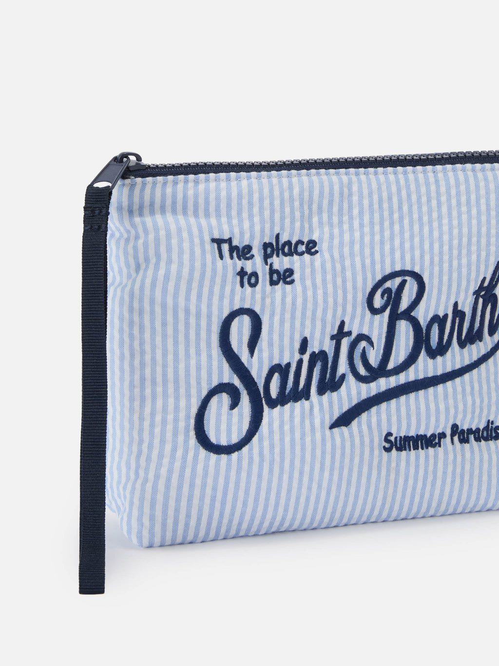 Pochette Aline in cotone seersucker a righe azzurre