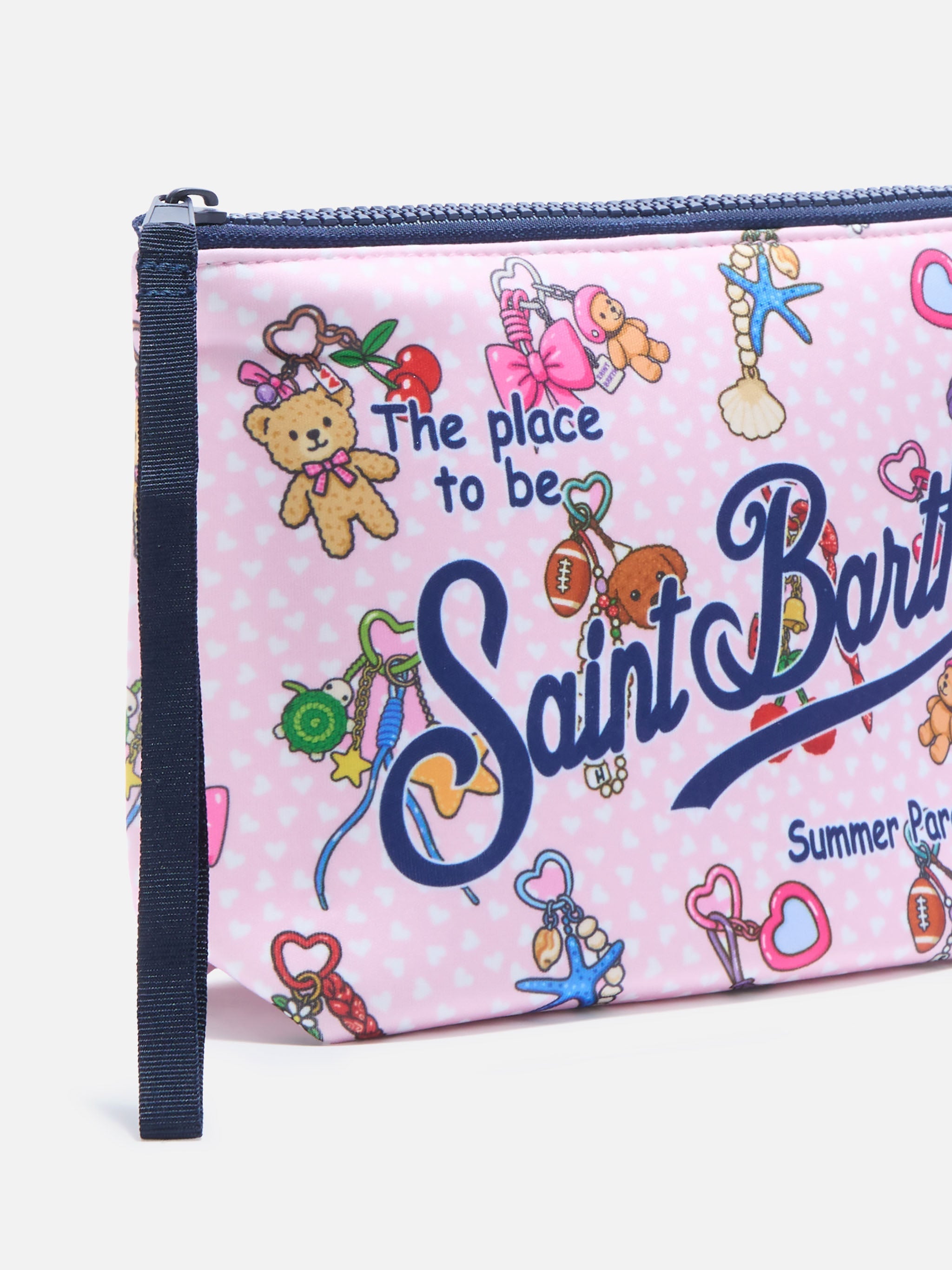 Pochette Aline in scuba rosa con stampa Charms Party