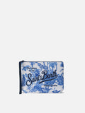 Pochette Aline in scuba bianca con stampa toile de jouy Jungle Oceania