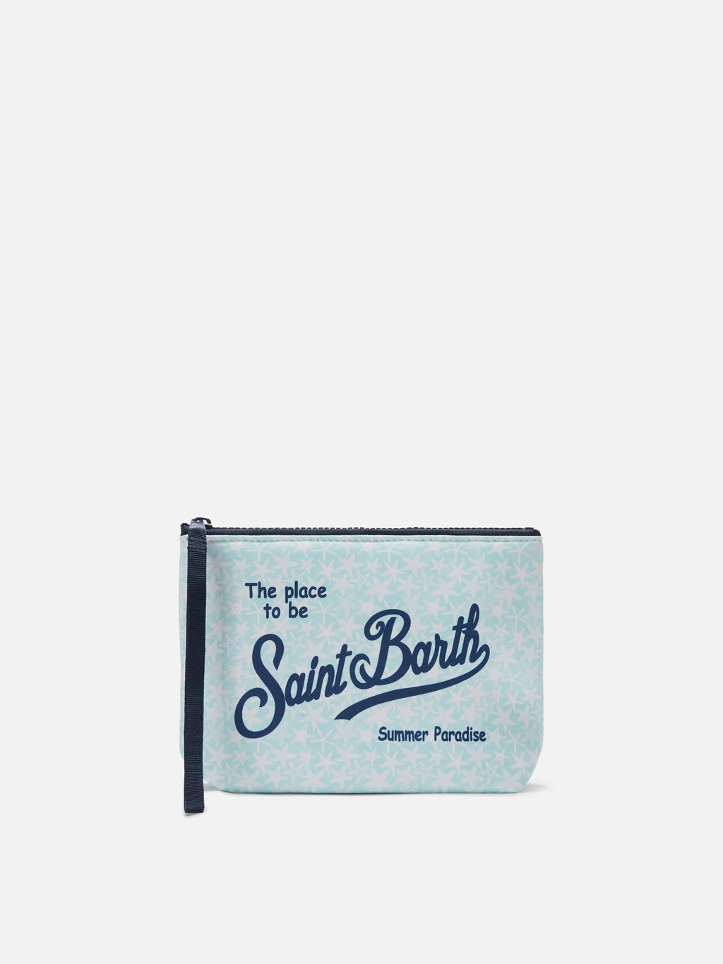 Pochette Aline azzurra in scuba con stampa stelle marine