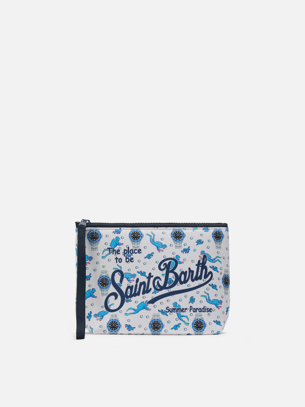 Pochette Aline in scuba con stampa Sub e Orologi