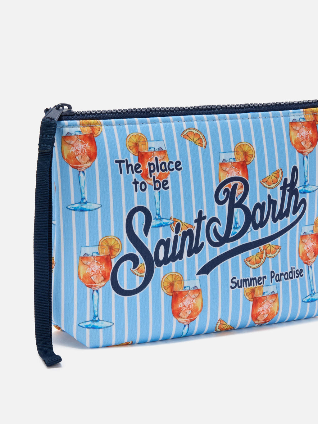 Pochette Aline in scuba a righe azzurre con stampa Spritz