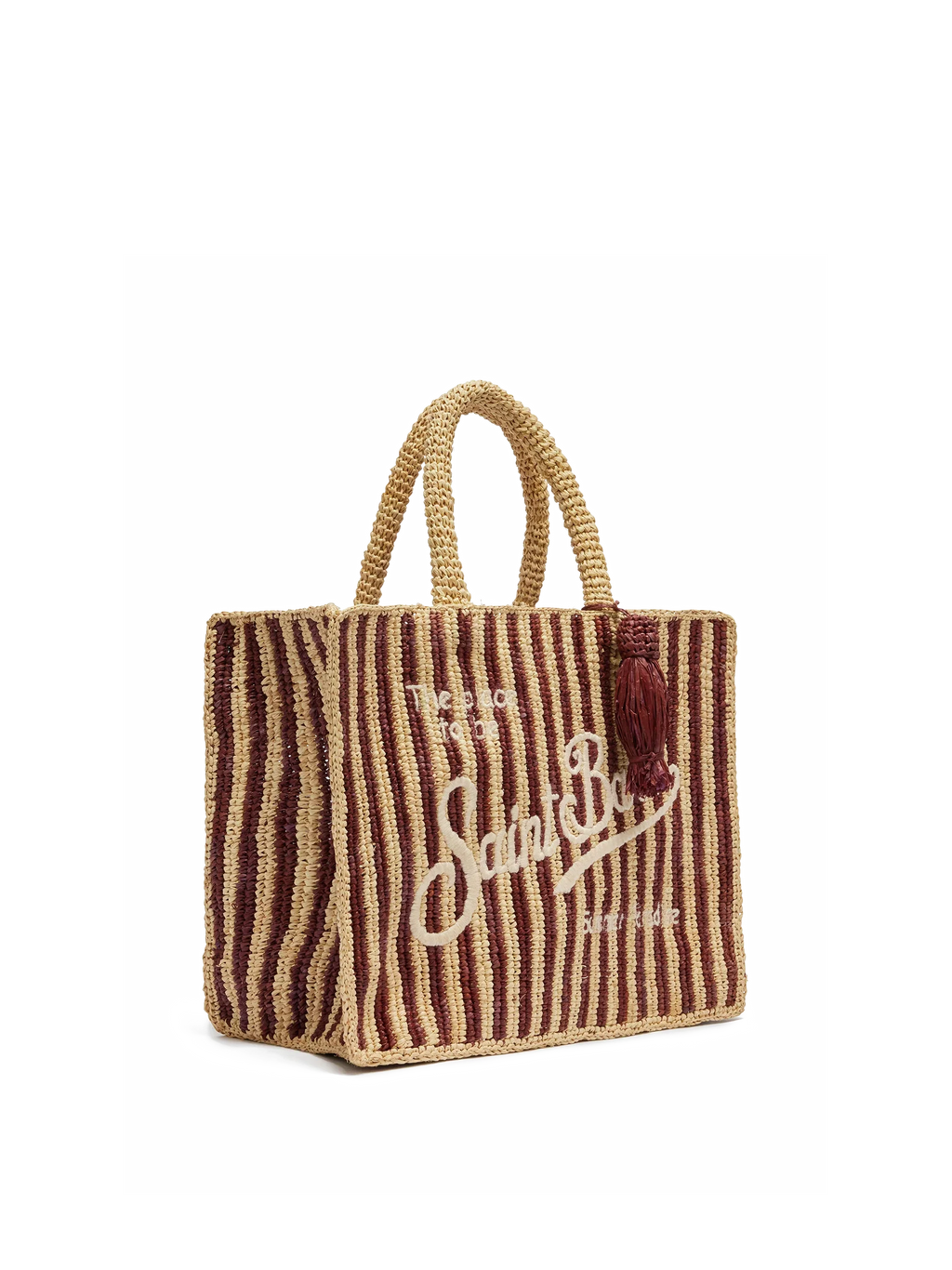 Borsa Colette in rafia a righe marroni con logo ricamato