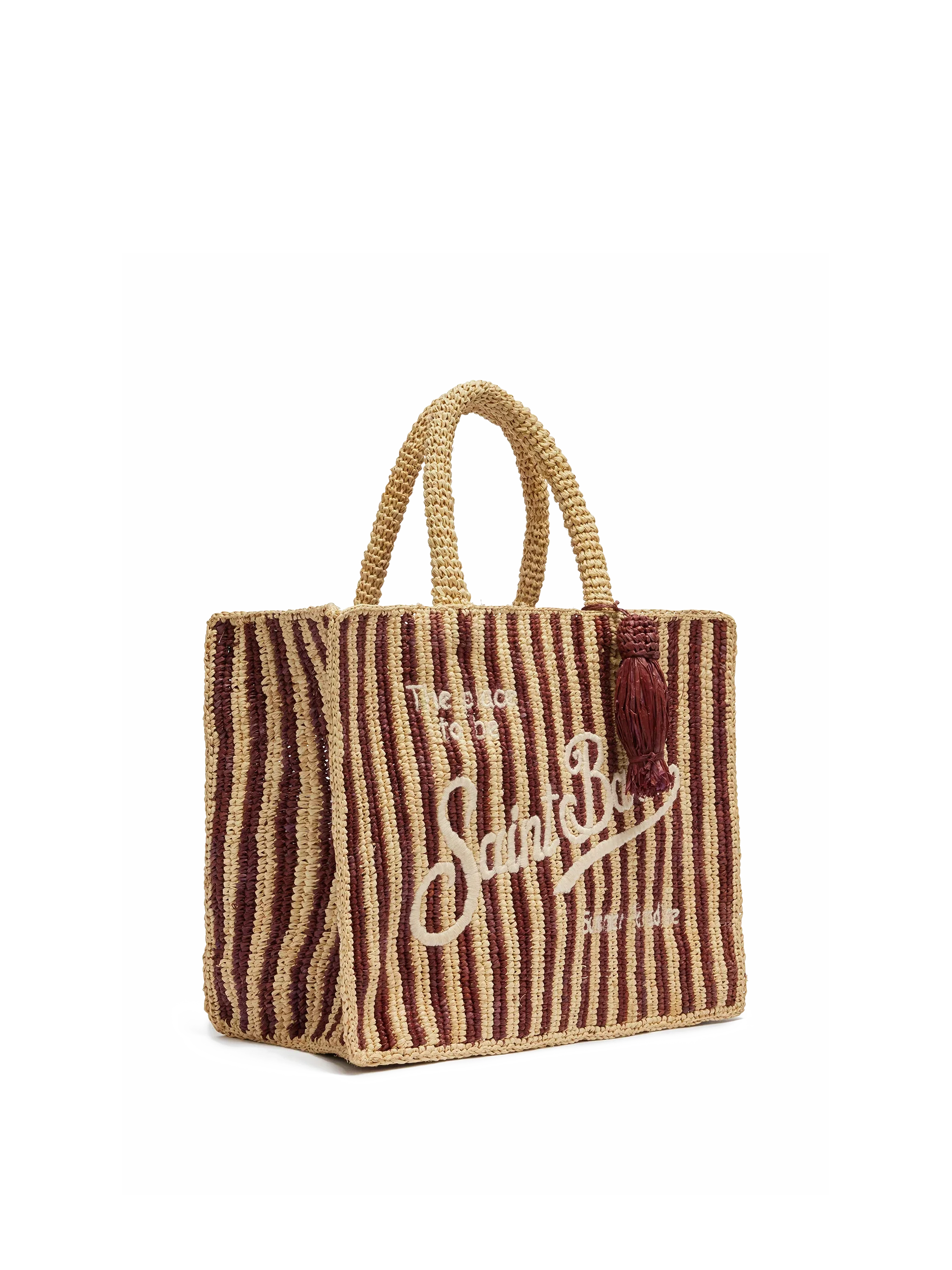 Borsa Colette in rafia a righe marroni con logo ricamato
