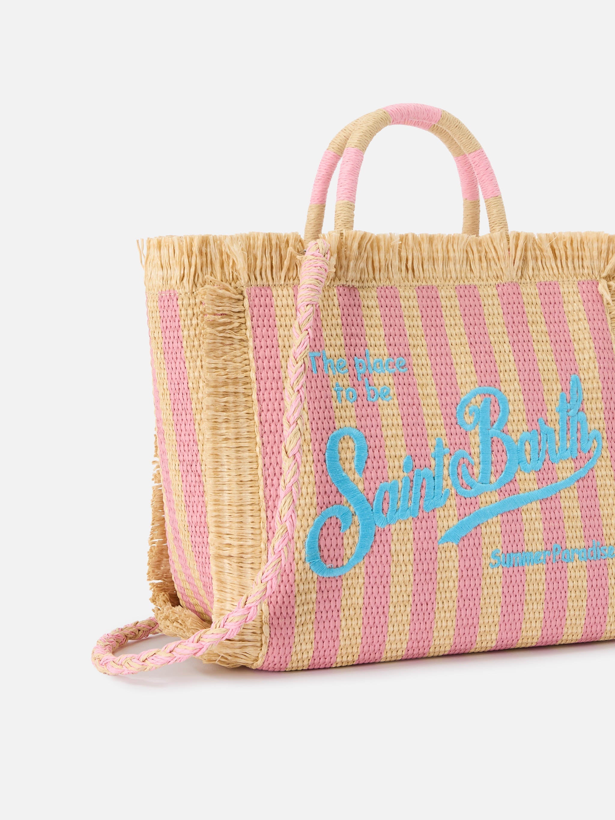 Borsa Colette in tessuto effetto paglia a righe con logo ricamato