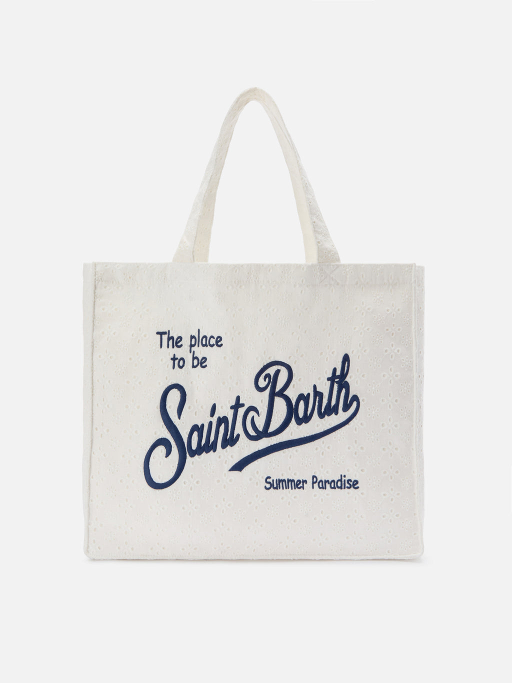 Borsa Essential in cotone sangallo bianco con logo a contrasto