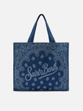 Borsa Essential in tessuto denim con stampa bandana e logo a contrasto