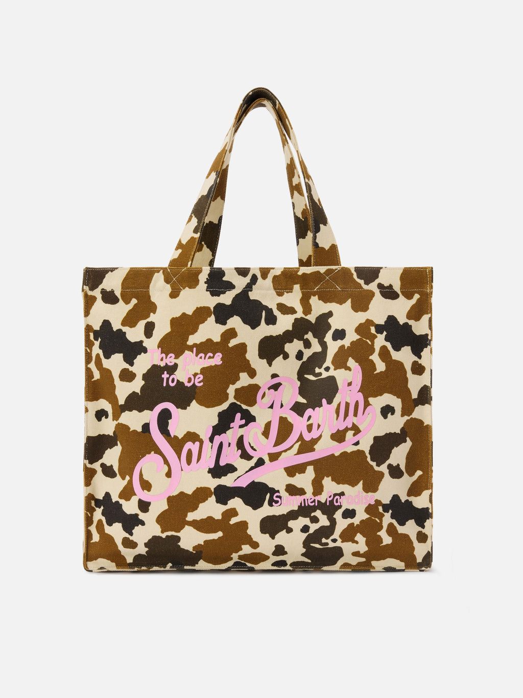 Borsa Essential in canvas con stampa muccata e logo stampato