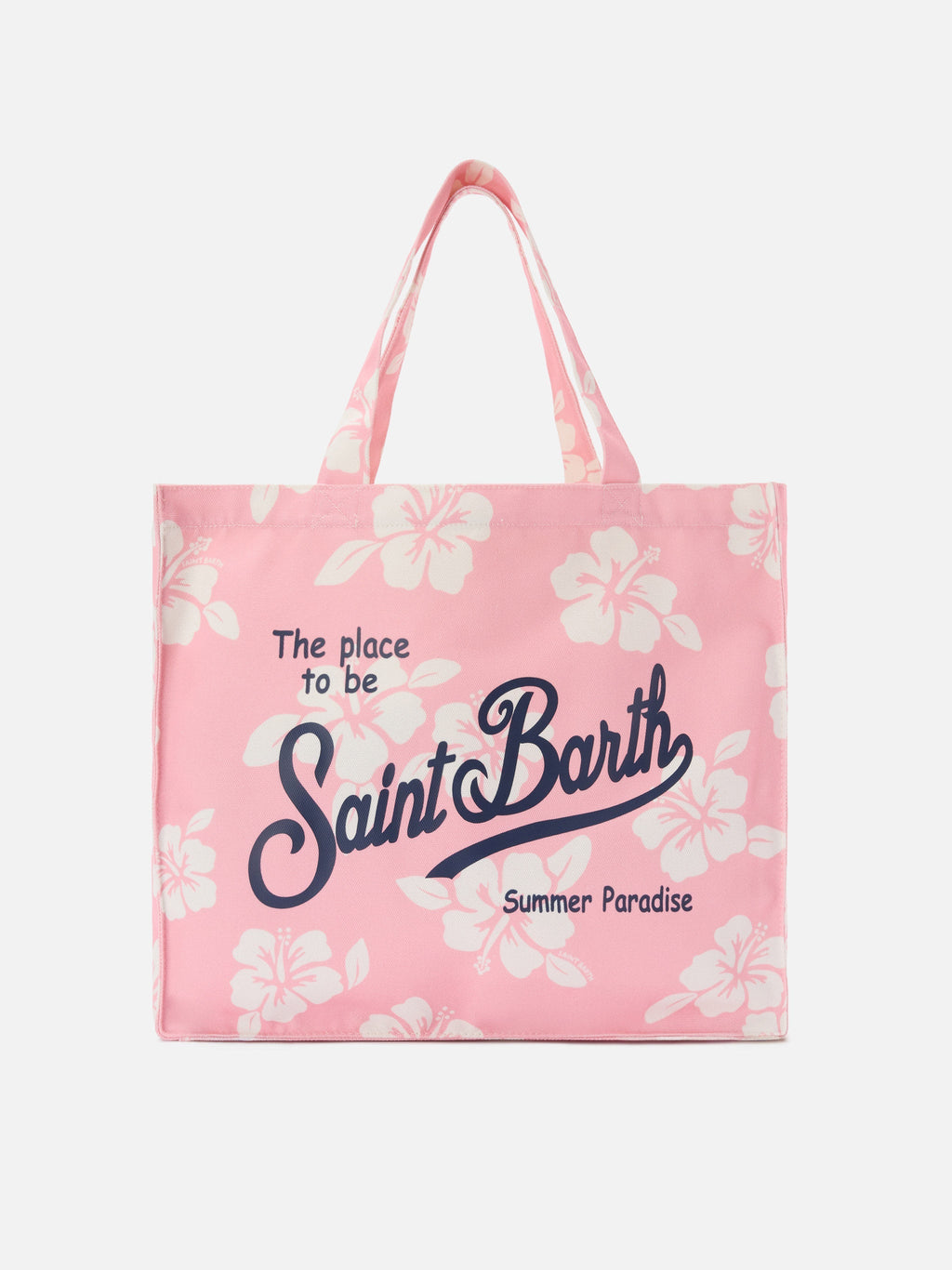Borsa Essential in canvas con stampa hibiscus rosa e logo a contrasto