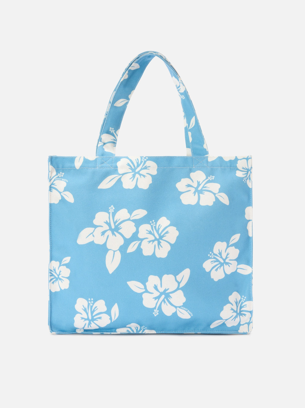 Borsa Essential in canvas con stampa hibiscus azzurra e logo a contrasto