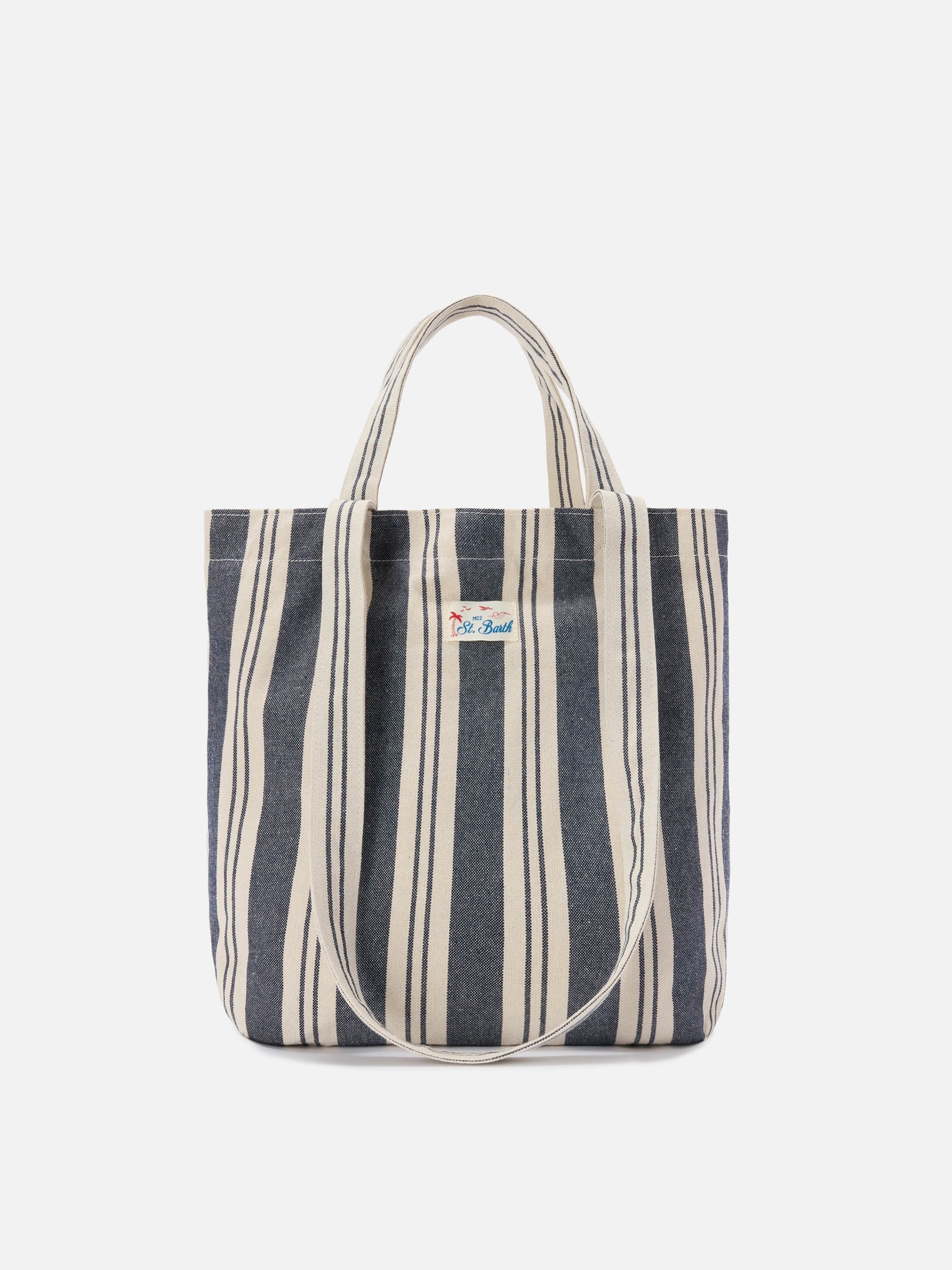 Borsa tote Essential Beach in cotone a righe blu e bianche