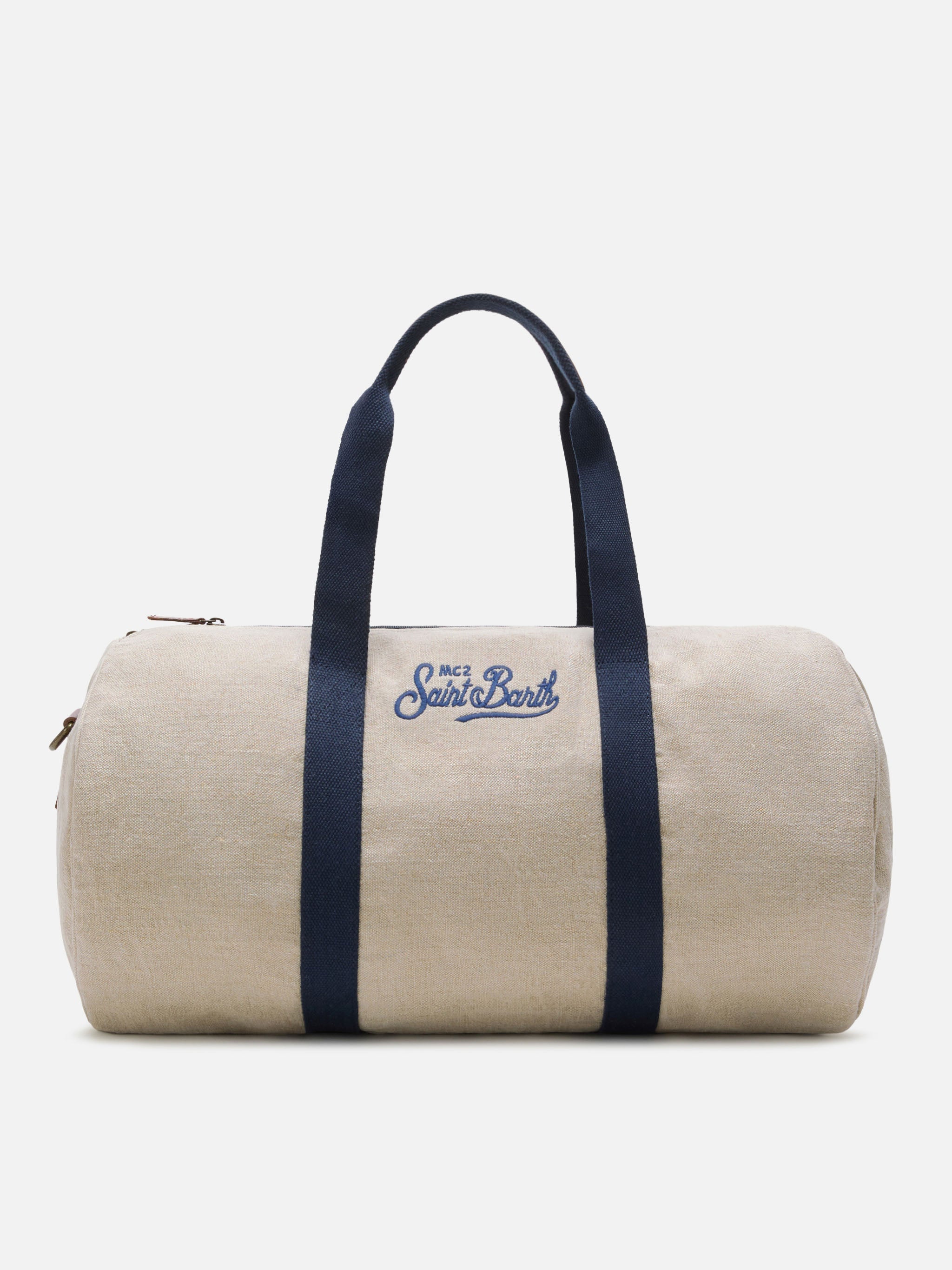 Borsone Round Jetleg in lino beige con logo ricamato a contrasto