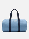 Borsone Round Jetleg in lino blu con logo ricamato a contrasto