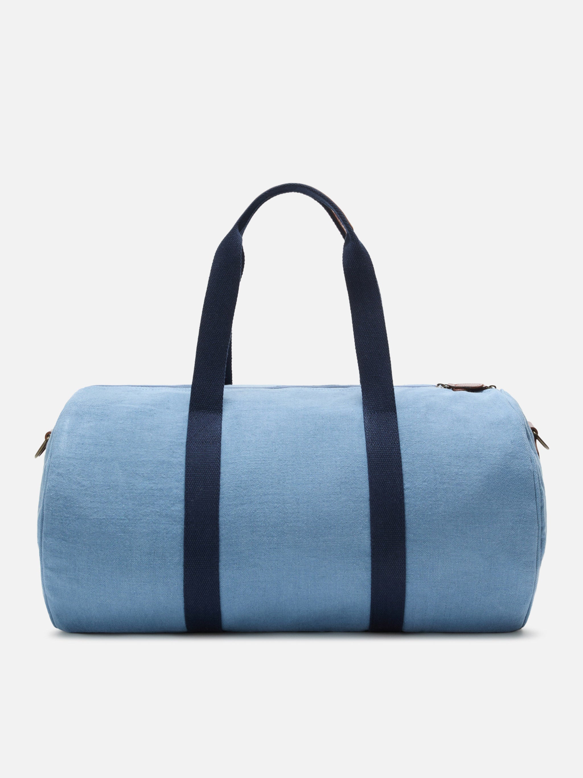 Borsone Round Jetleg in lino blu con logo ricamato a contrasto