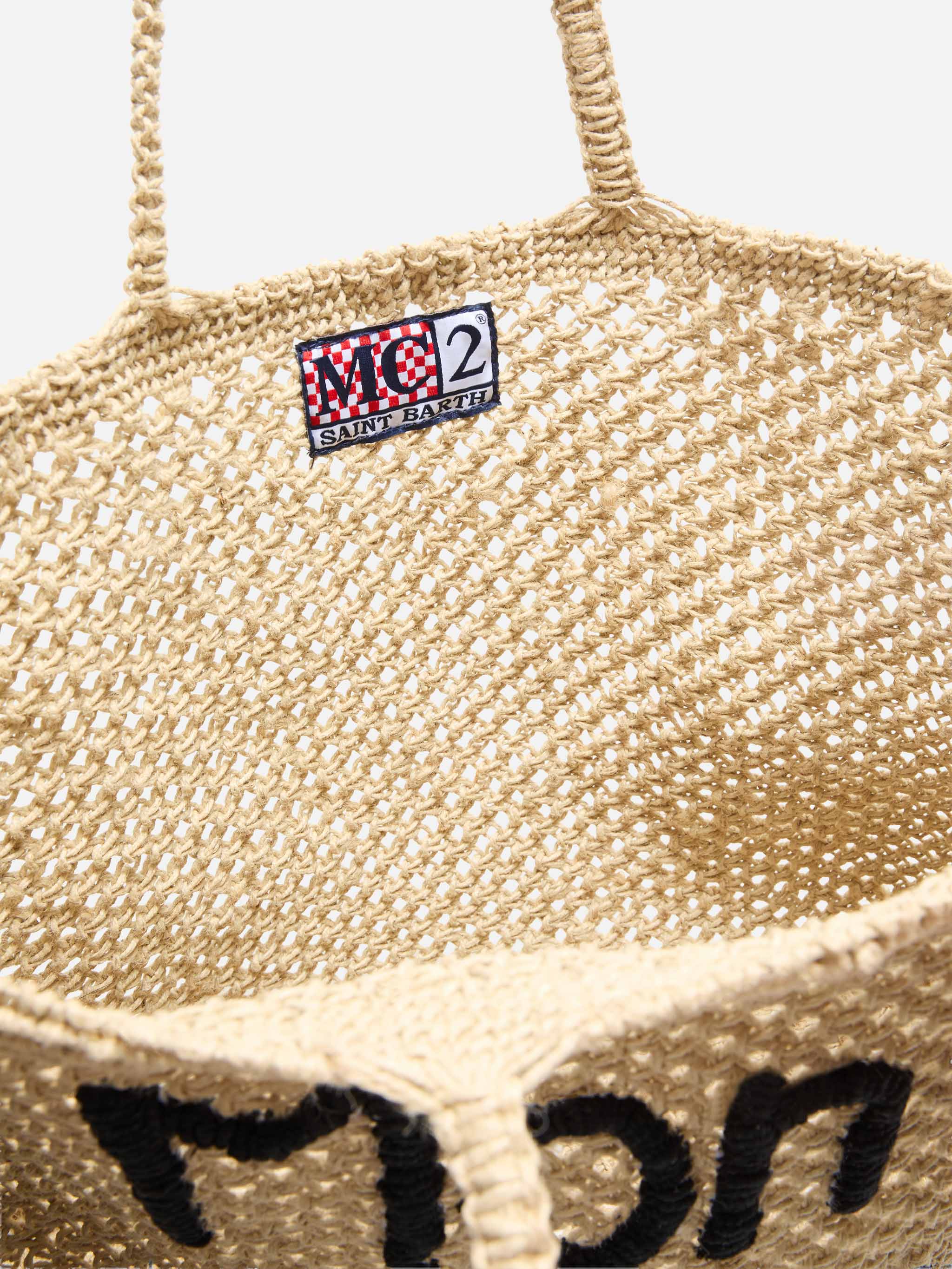 Borsa Mon Amour in juta con ricamo artigianale