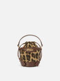 Borsa a secchiello Mila Tweed in misto lana tweed leopardato
