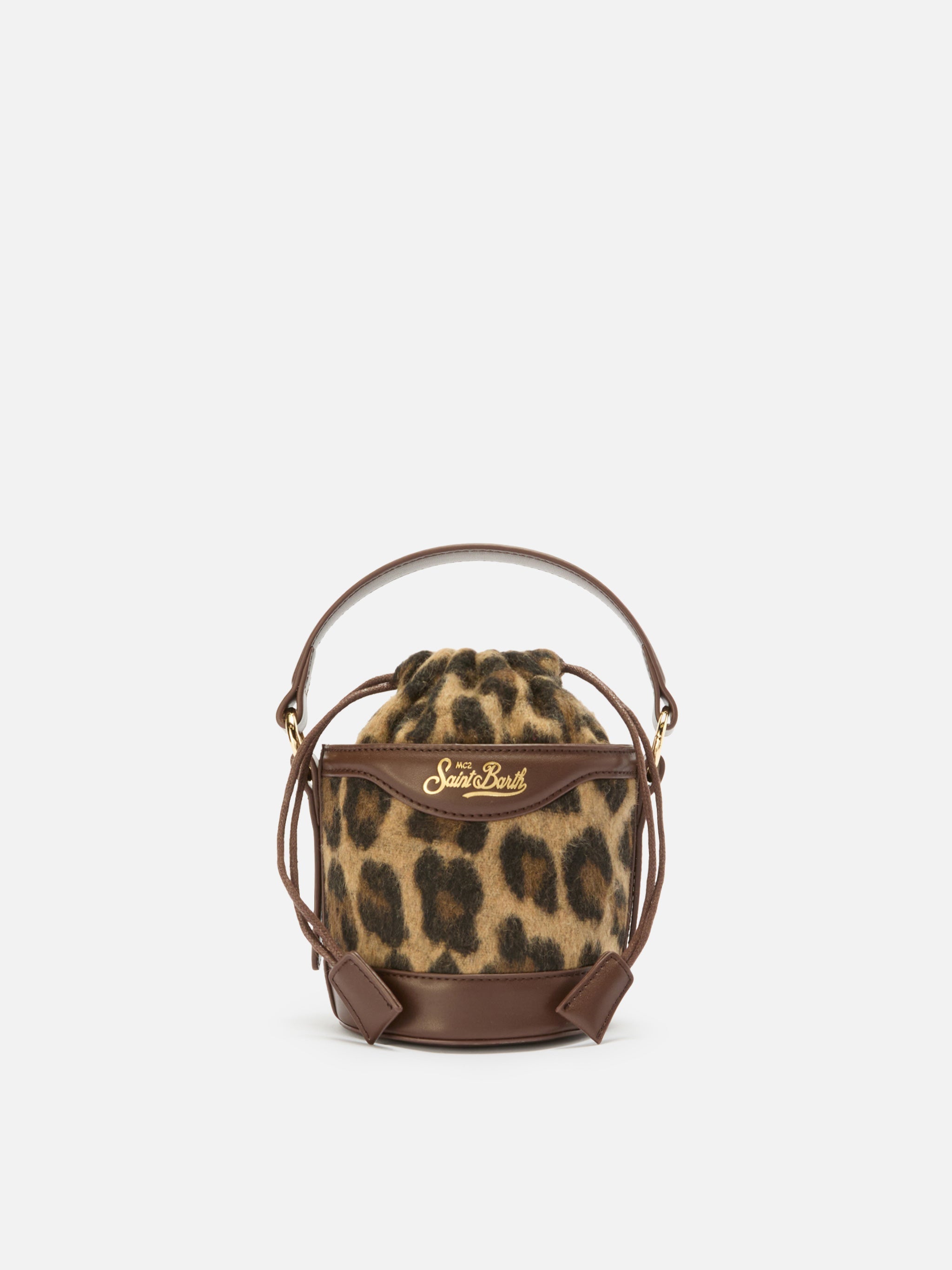 Borsa a secchiello Mila Tweed in misto lana tweed leopardato
