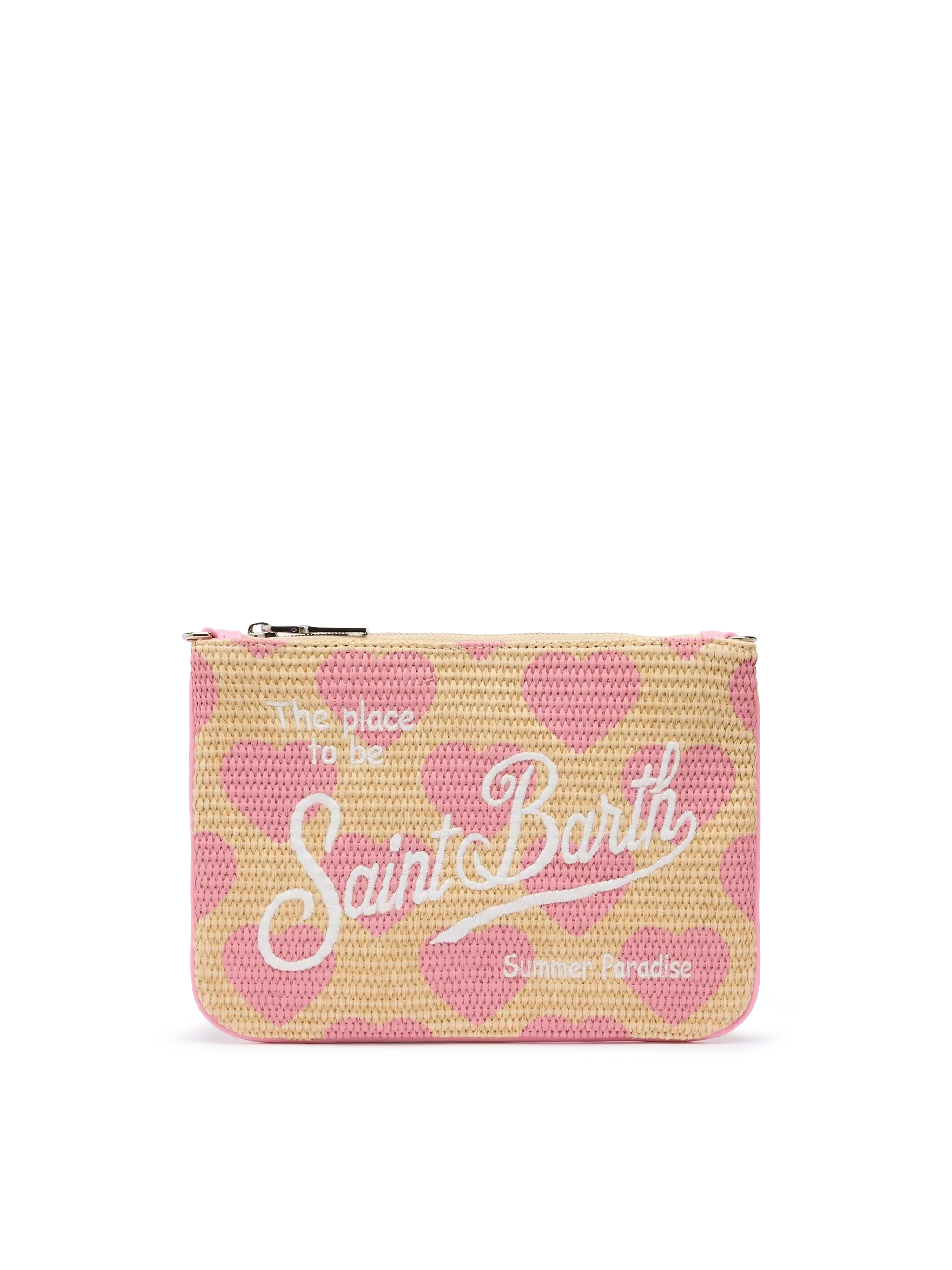 Pochette Parisienne effetto paglia con stampa cuori