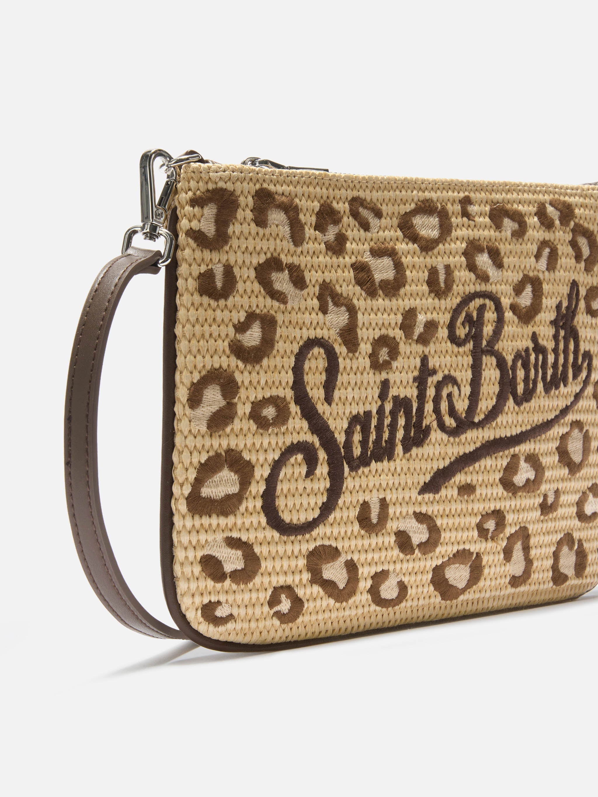 Parisienne pouch con fantasia leopardata ricamata e trcolla removibile