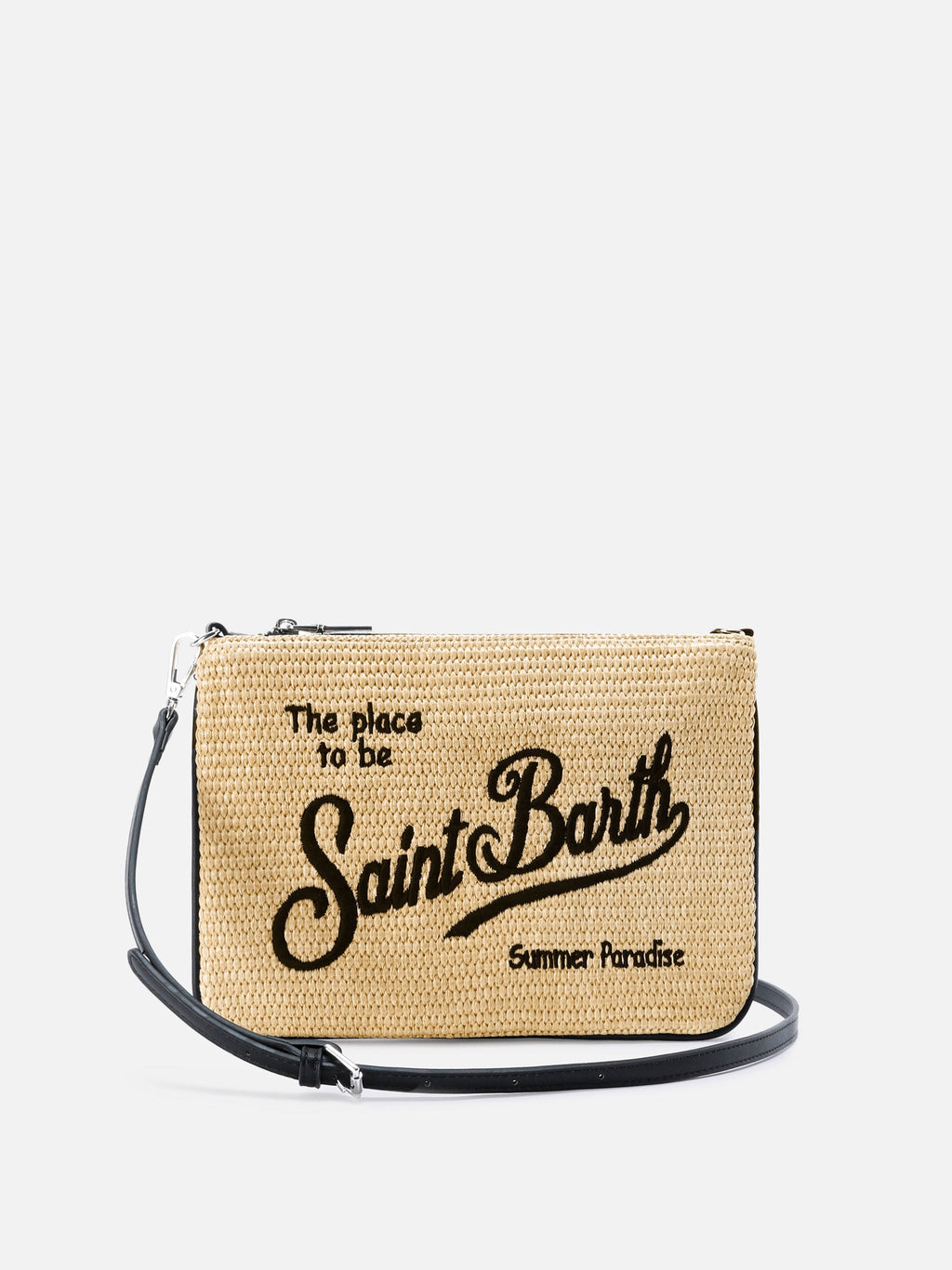 Parisienne pouch tinta unita con logo ricamato nero e tracolla removibile