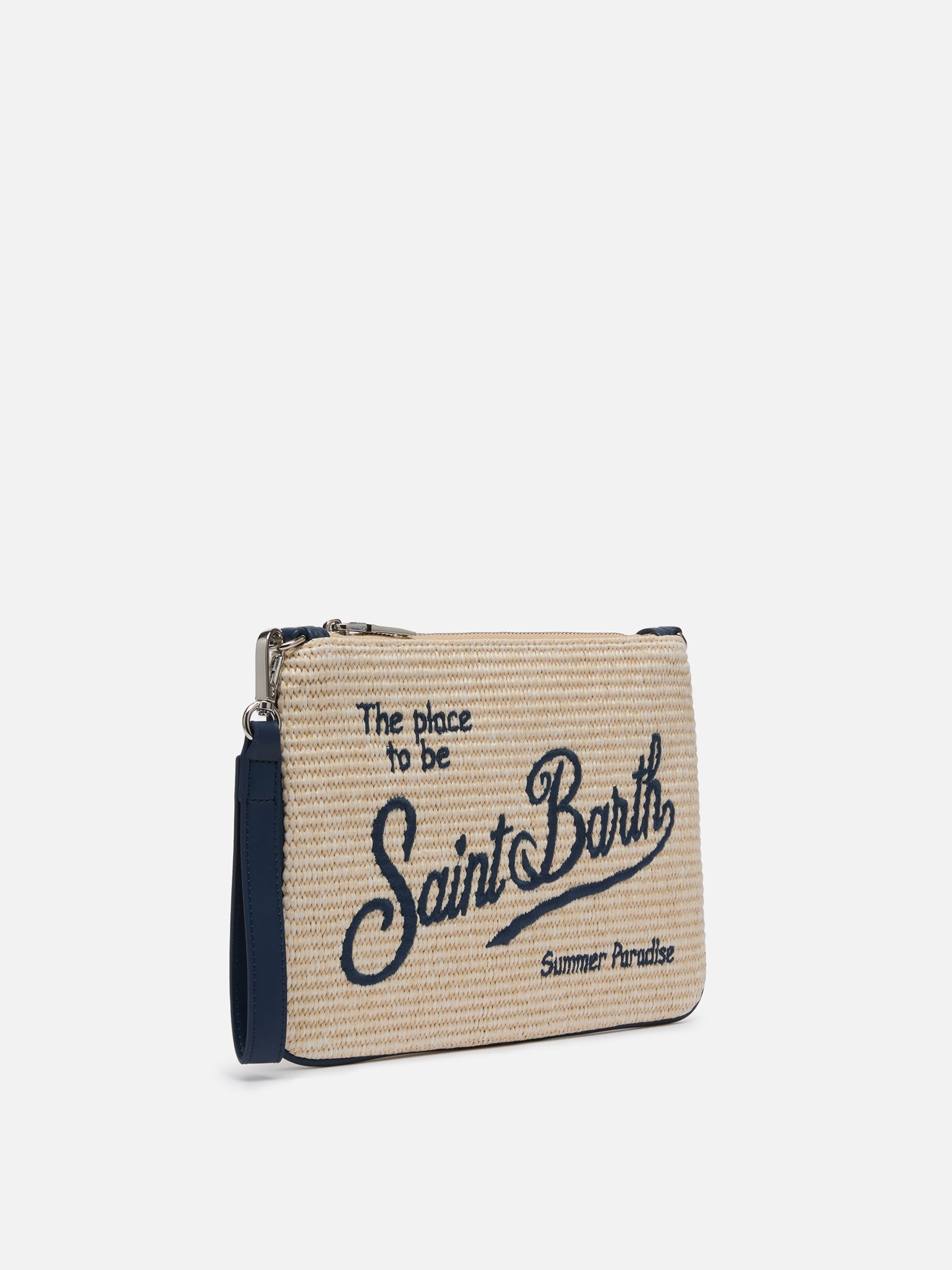 Pochette Parisienne effetto paglia con logo ricamato