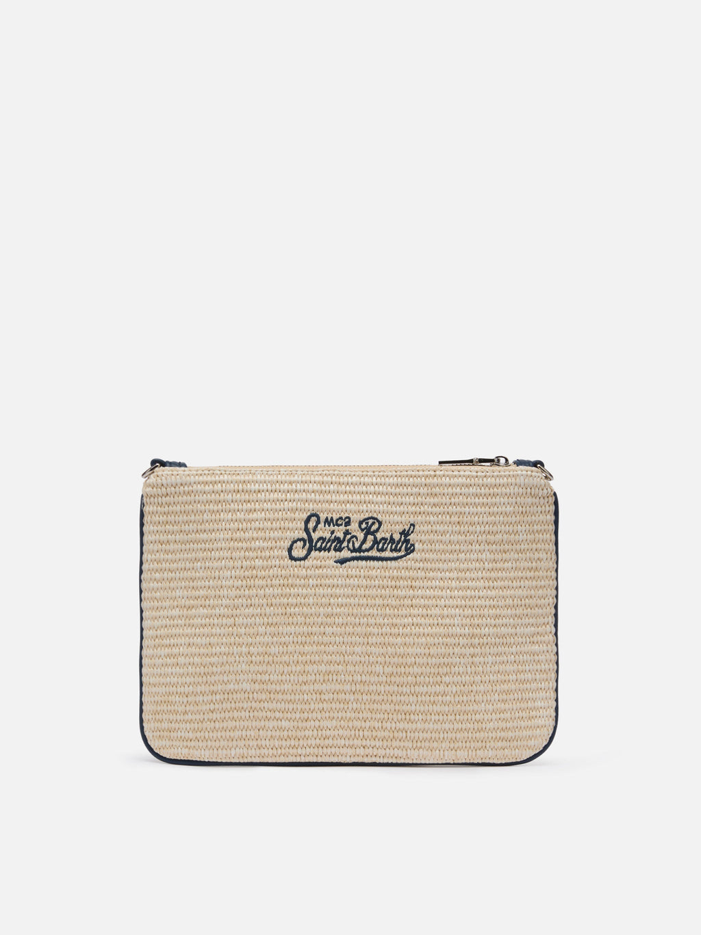 Pochette Parisienne effetto paglia con logo ricamato
