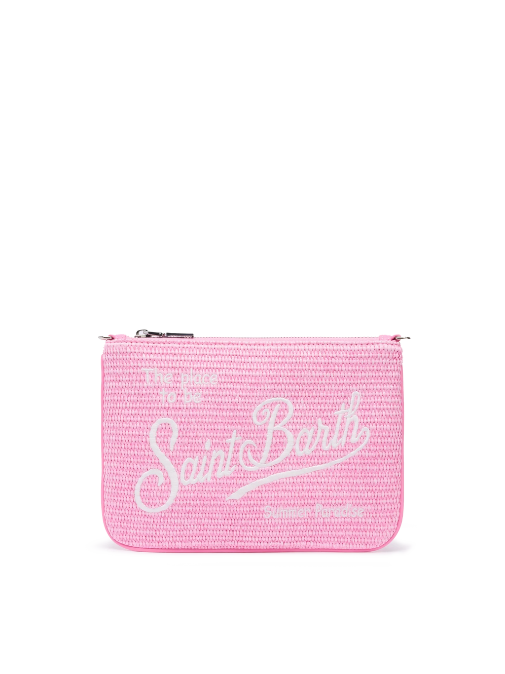 Pochette Parisienne effetto paglia con logo ricamato