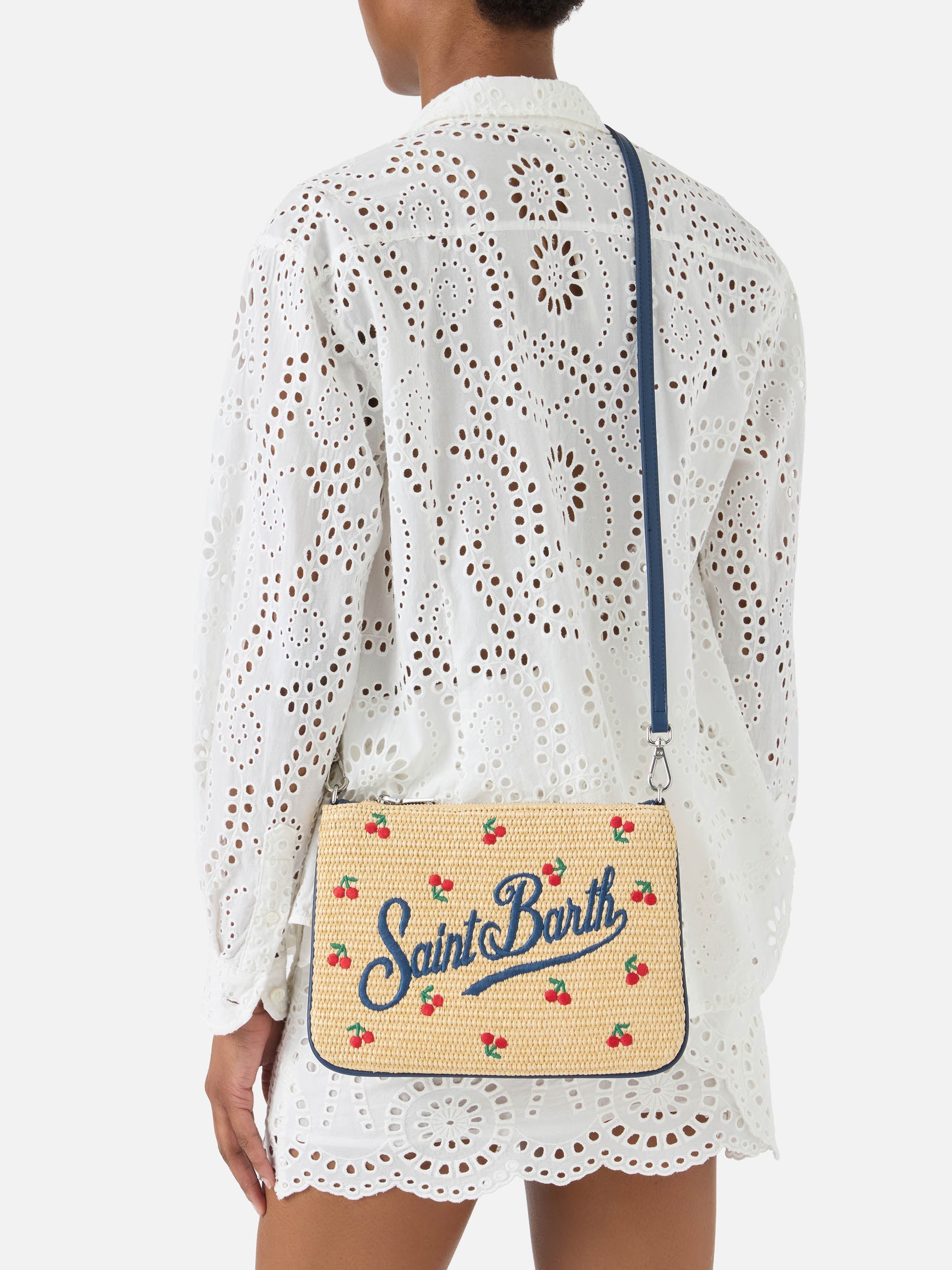 Parisienne pouch con fantasia ciliegie ricamata e tracolla removibile