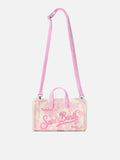 Borsa Phone micro in canvas con stampa toile de jouy rosa e logo a contrasto
