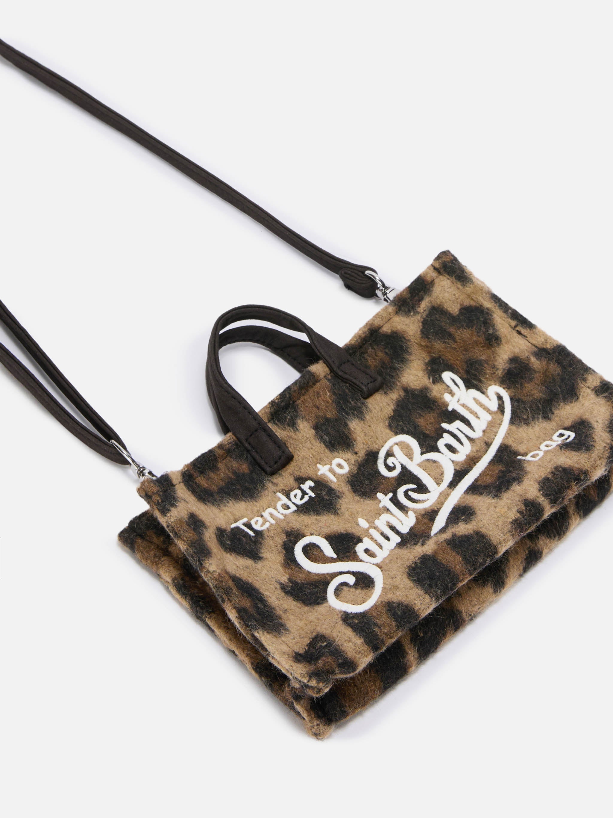 Mini borsa porta telefono Phone Bag Felt in misto lana leopardato