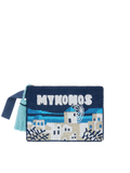 Pearl Pouch con design cartolina Mykonos  in perline