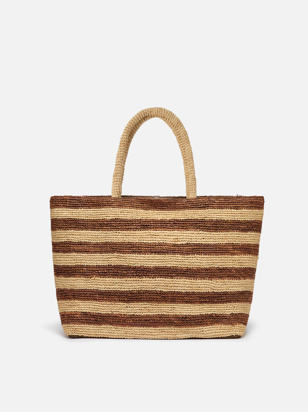 Borsa Beach in raffia a righe marroni con logo ricamato