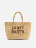 Borsa Beach medium in raffia con logo ricamato a contrasto