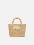 Borsa Beach mini in raffia con logo ricamato