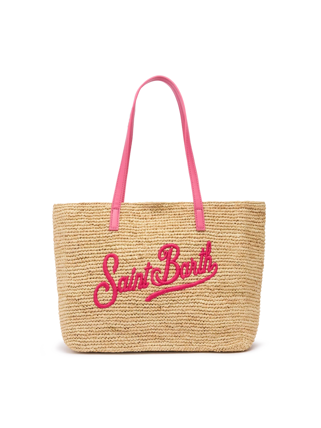 Rafia City Mid Bag beige con logo Saint Barth ricamato