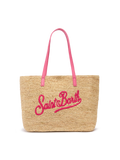 Rafia City Mid Bag beige con logo Saint Barth ricamato