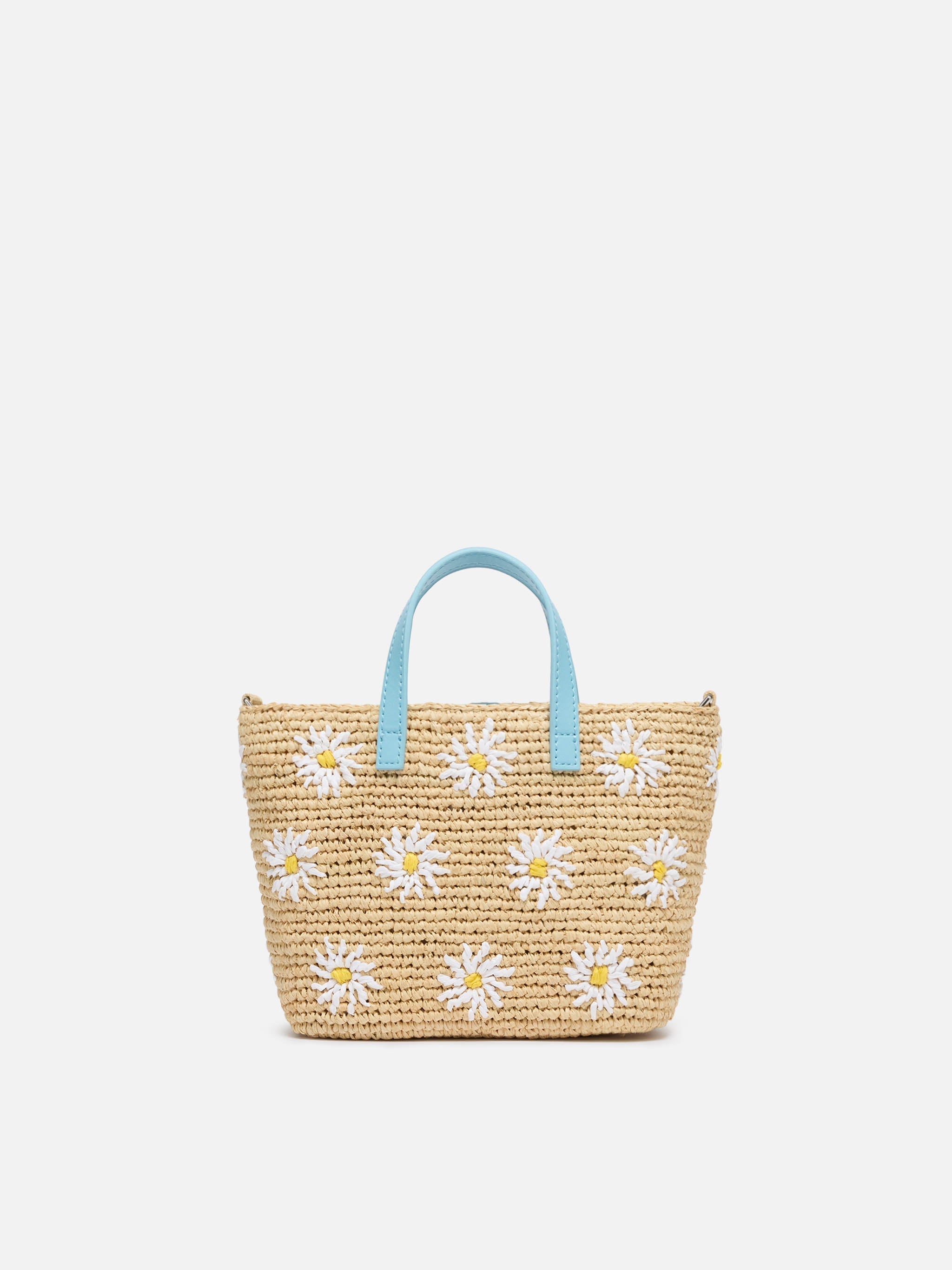 Rafia City Mini Bag beige con ricamo margherite
